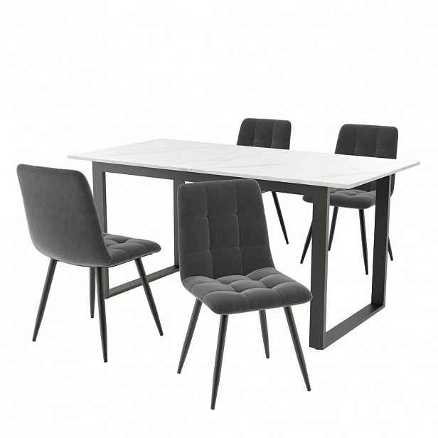 FLIEKS JÍDELNÍ SET 4 Židle Bílý Šedý Černý 140-180cm