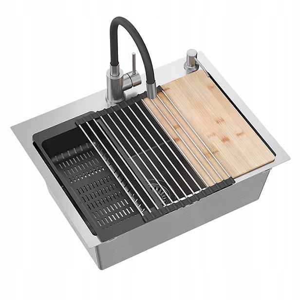 Quadron Luke 110 Dřez stříbrné ocelové 1 komora 58x45 cm Flexibilní ramínko