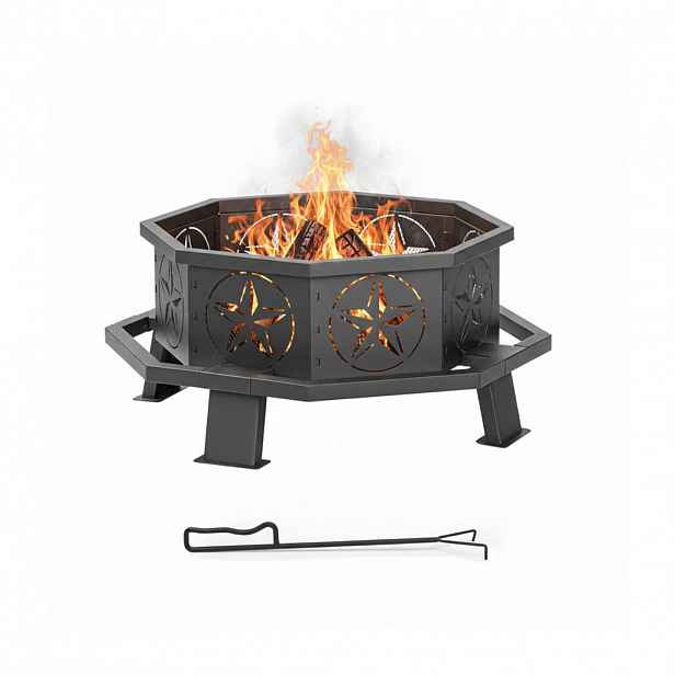 Relaxdays OHNIŠTĚ Černé Ocel Hvězdný motiv 82 cm