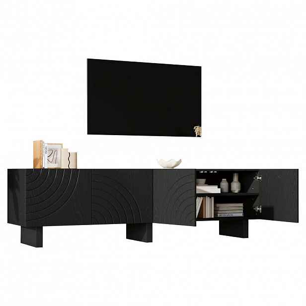 STILVORA TV STOLEK černý se 2 policemi, pro TV 75 palců, 180×40×55 cm