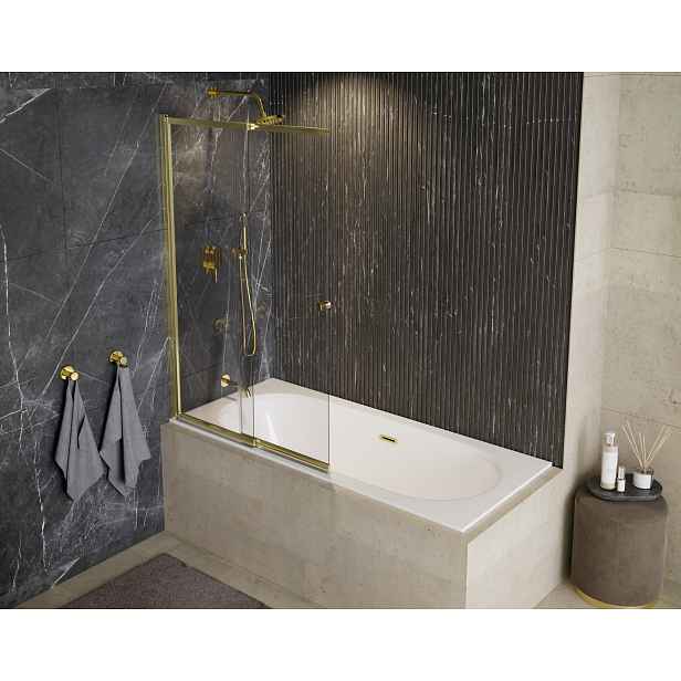 BESCO Vanová zástěna EASY SLIDE GOLD — Barva rámu - Zlatá, Rozměr A - 100, Směr zavírání - Univerzální Levé / Pravé, Výplň - Čiré bezpečnostní sklo - 4 mm