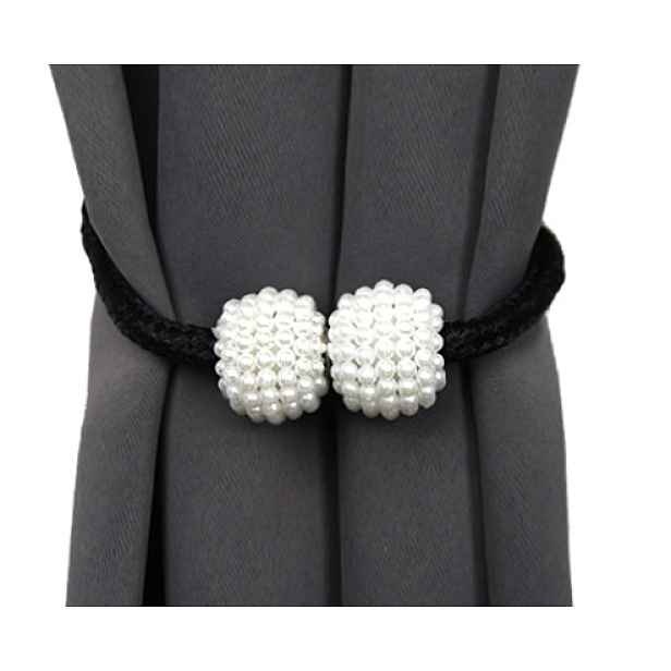 Dekorační ozdobná spona na záclony a závěsy s magnetem PEARLS, černá/krémová, Ø 3 cm (cena za 1 kus) Mybesthome