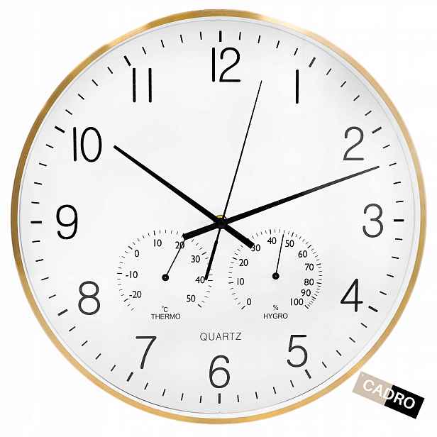Nástěnné Hodiny Do Obývacího Pokoje, velké, 38 cm, zlaté teploměr, vlhkoměr