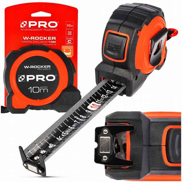 Svinovací Metr Pásmový Pro W-rocker 10 m 32 mm Magnet Karabina