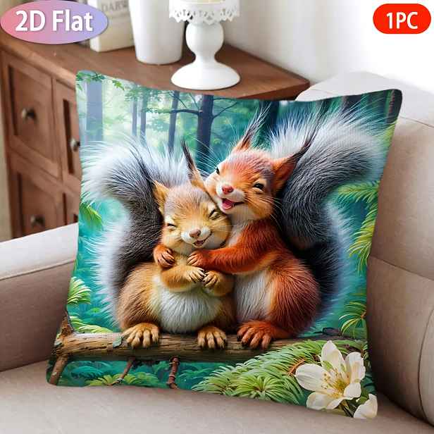 TEMU 1ks Povlak na polštář, dvou objímajících se veverek, Krátký plyšový povlak na polštář, 45cm*45cm, Měkká a hladká polyesterová krátká plyšová