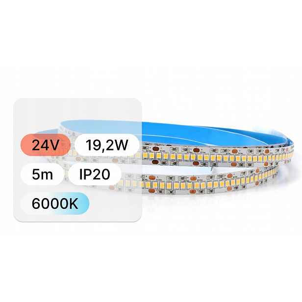 Výprodej Led pásek silný hustý 24V 19,2W 6000K IP20 240LED/m 10mm