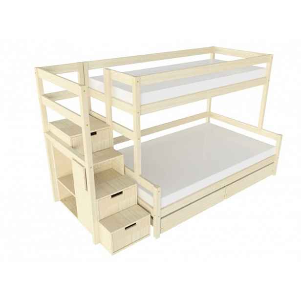 Benlemi Patrová postel LUCKY s úložnými schody 90x200, 120x200 cm Zvolte barvu: Nelakovaná, Zvolte šuplík: Dvojitý úložný šuplík, Zvolte stranu: Vlevo