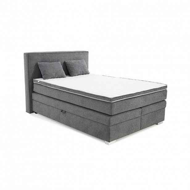 luma-home POSTEL s boxspringem 140 × 200 cm, 7zónová matrace s kapesními pružinami typu „tonneau“ H4, topper, boxy s bonellovými pružinami, šedá ženil