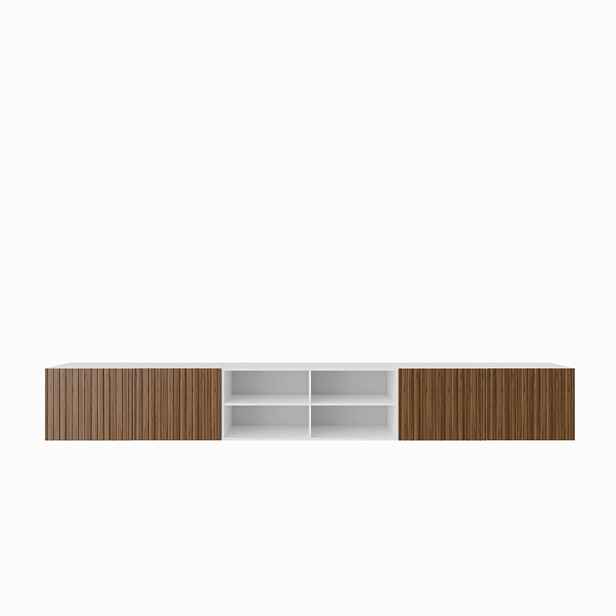MASSENO ZÁVĚSNÝ TV STOLEK LIVO, 300/41/40 cm, bílý /, dekor dub