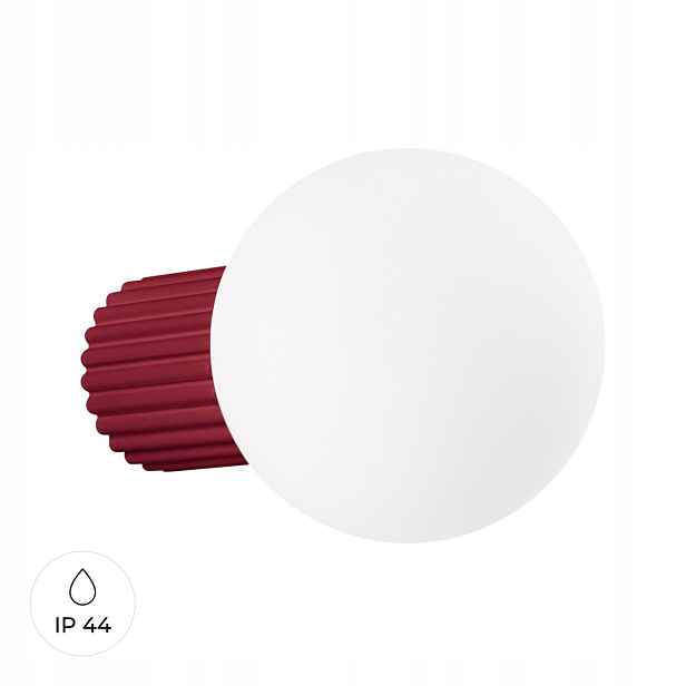 Sollux Nástěnná lampa burgundská ryhovaná skleněná bílá koule 12 cm IP44