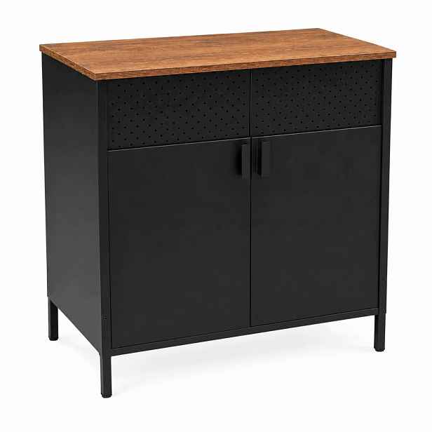 Komoda Loft Černá Kovová 80x40x76CM S Dveřmi Rustikální Deska Do Obývacího Pokoje