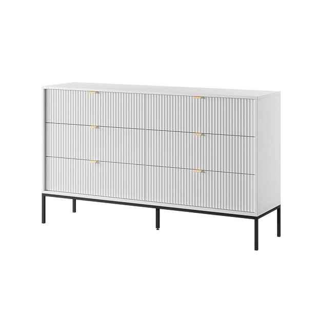 MASSENO KOMODA STELLARE, 154/91/39 cm s 6 zásuvkami, bílá