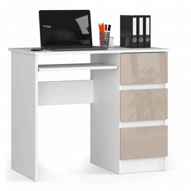 Psací stůl pod počítač A-6 Pravý bílý-cappuccino lesk 90 cm Akd