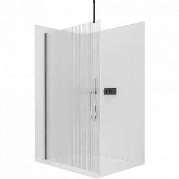 Sprchová zástěna Walk-in Onyx Top Round L/P - 8 mm - kulatá vzpěra - černá matná, rýhované sklo - 110x200 cm