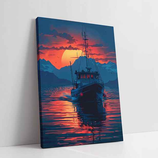 Obraz na plátně Západ Slunce nad Mořem Loď do obýváku pokoje 60x80