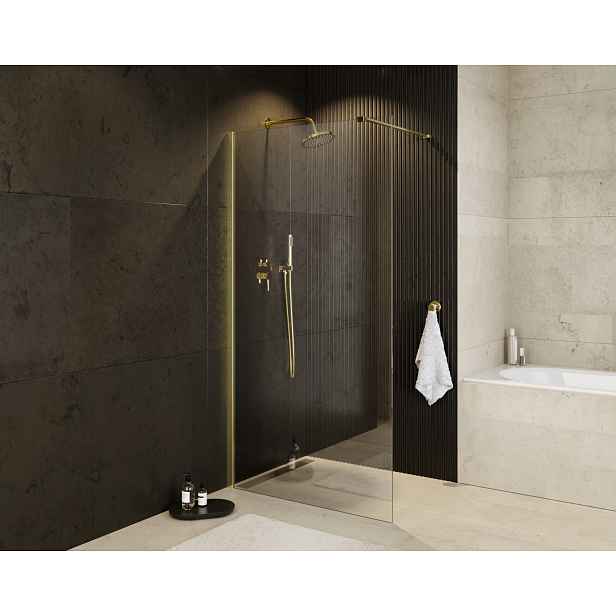 BESCO Walk-in sprchový kout ECO-N GOLD — Barva rámu - Zlatá, Rozměr A - 100, Rozměr C - 195, Výplň - Čiré bezpečnostní sklo - 6 mm