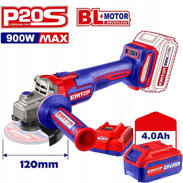 Emtop Úhlová bruska 125 mm 20 V ELAG27153E, sada 1 ks