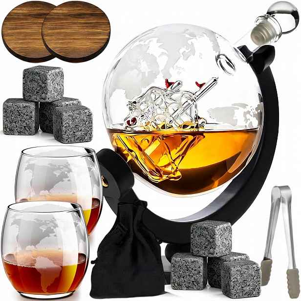 Karafa Na Whisky Globus Sklenice Kameny Dárek Pro Muže 900 ML