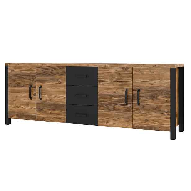 MASSENO KOMODA OLIVIERO, 220/79/48 cm se 3 zásuvkami a 4 dvířky, hnědá
