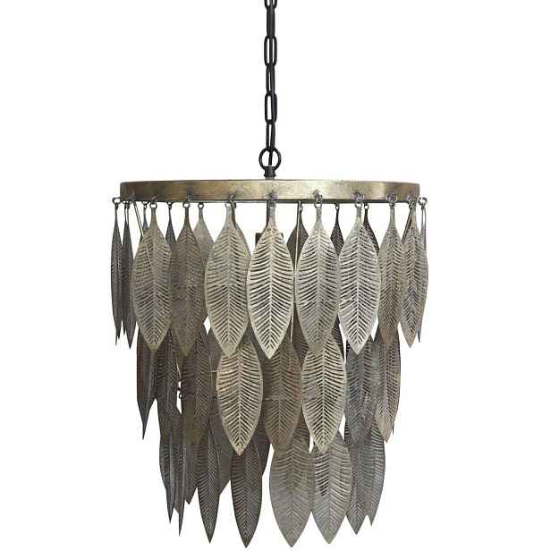 Mosazný antik kovový lustr s listy Vilolé - 47*59 cm/ E27/ 40W Chic Antique