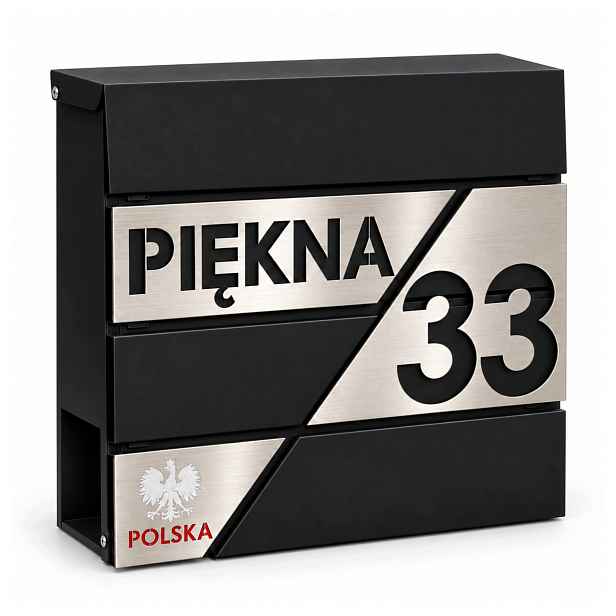 Velká Poštovní Schránka S Adresou Číslo Domu (tabl nerezová ocel) Černá