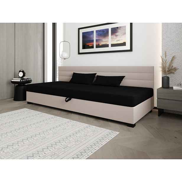 Čalouněná postel 80x195 KASANDRA BIZ 1 s úložným prostorem - černá / ecru