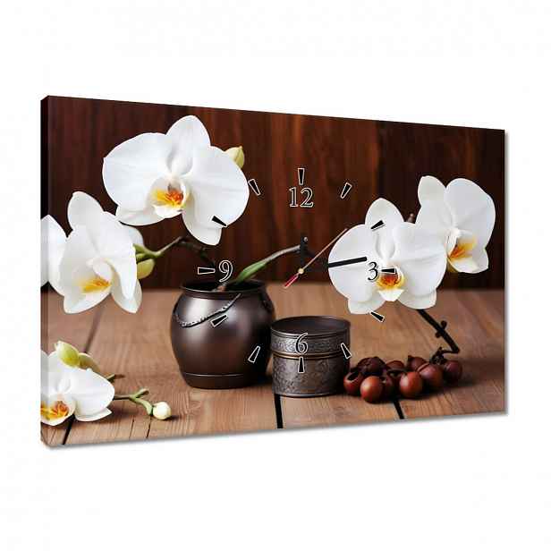 Hodiny 60x40 Bílé orchideje