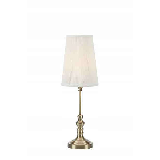 Klasická stolní lampa, barva starožitná mosaz, plisované stínítko Markslojd