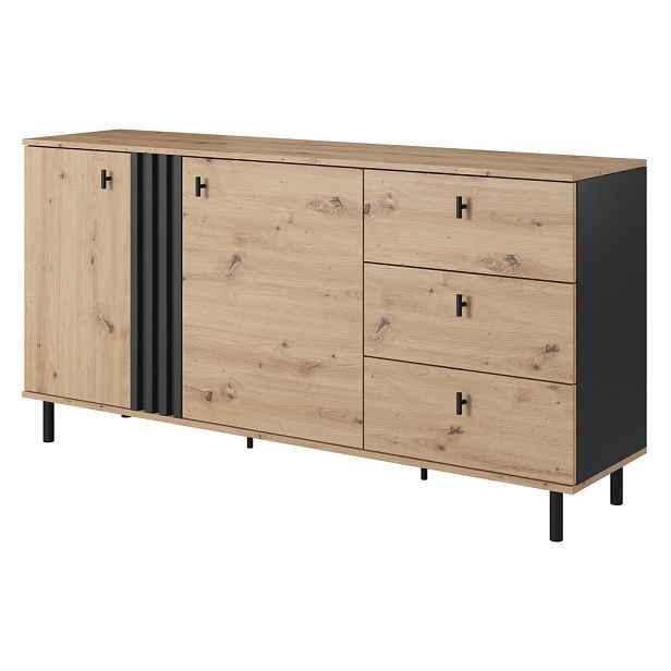 MASSENO KOMODA MADDALENA, 165/83/40 cm se 3 zásuvkami a 2 dvířky, antracitová