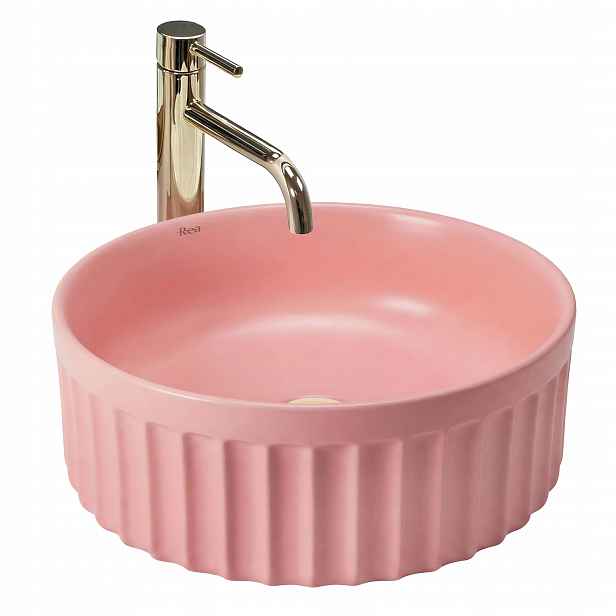 Umyvadlo Duo Pink růžové matné keramické rýhované Rea