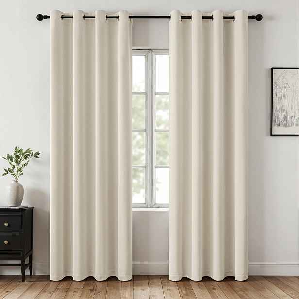 Záclony Miulee Blackout Sada 2 moderních závěsů s očky – světle béžová 140 x 245 cm