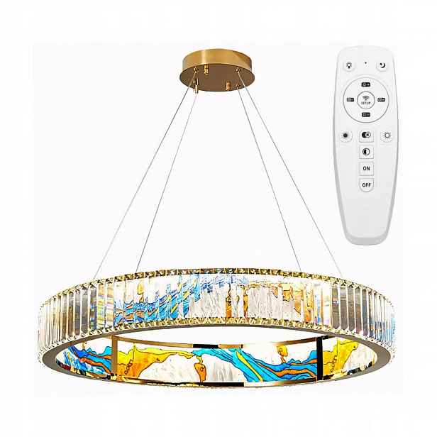 Závěsná stropní lampa Ring s dálkovým ovládáním Vitráž Zlatá Moderní kov