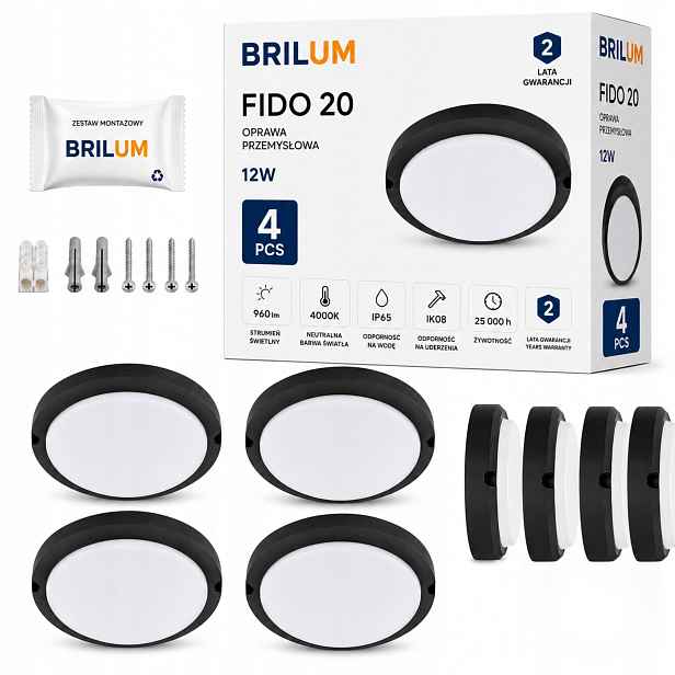 Fasádní lampa In/out Led Strop/s 12W Vodotěsná Černá Fido 20