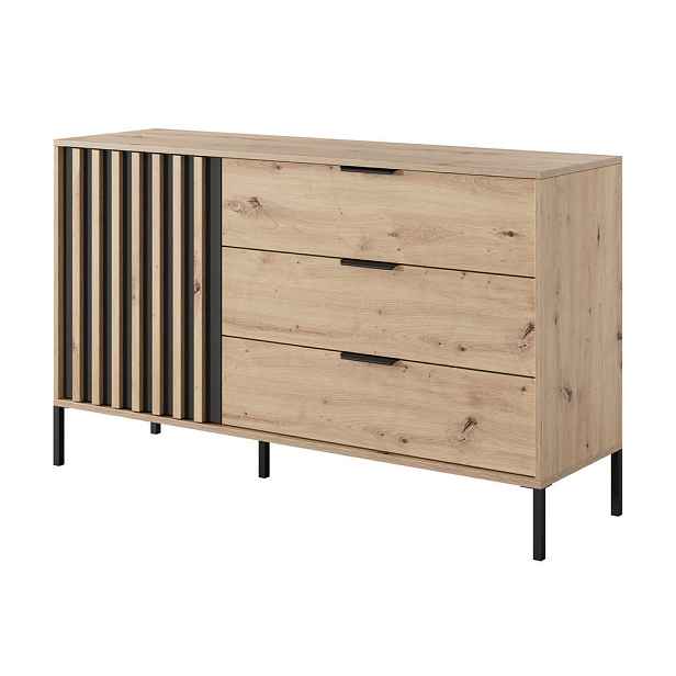 MASSENO KOMODA TALLINO, 137/81/40 cm se 3 zásuvkami, počet dvířek: 1, dub Artisan