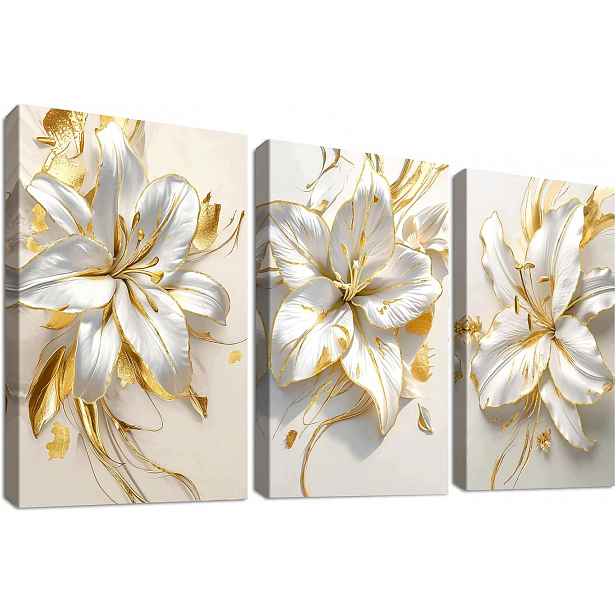 Obrazy na plátně Květiny Lilie Moderní sada 3 kusů Zlatá 120x60 cm
