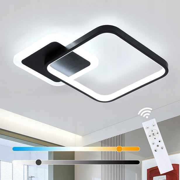 Moderní čtvercové Led stropní svítidlo, černé, 20W, s dálkovým ovládáním do obývacího pokoje