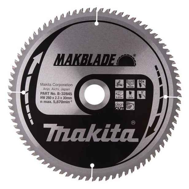 Makita B-32845 pilový kotouč 260mm*2,3*30mm 80 Wz Hm Makblade, (old=B-09070