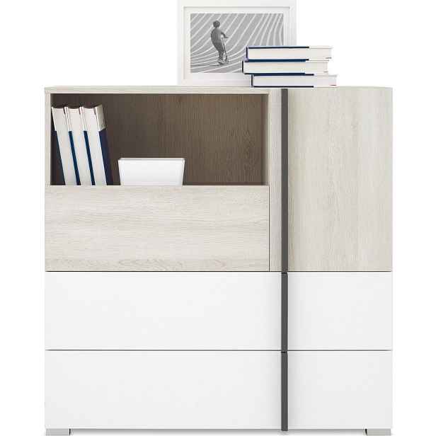 MASSENO KOMODA BERGAMO, 90/90/40 cm se 3 zásuvkami, počet dvířek: 1, dekor dub
