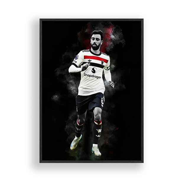 Obraz Bruno Fernandes Manchester Plakát Rámeček Dřevěný Černý 30x42 cm