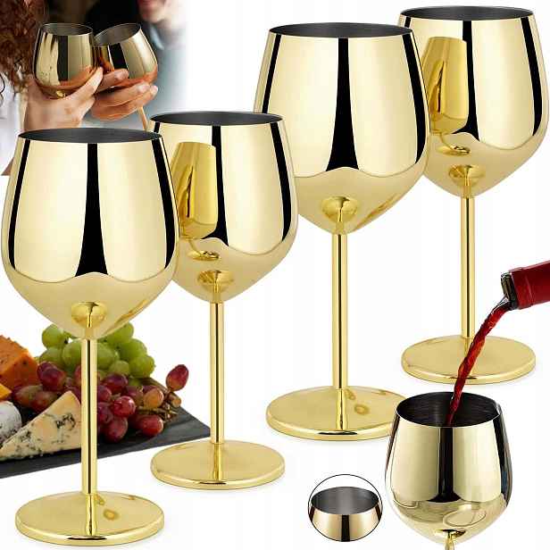 Skleničky Na Nožce Na Likér Vodky Nerezová Ocel 500 ML 4KS Matný Zlatý