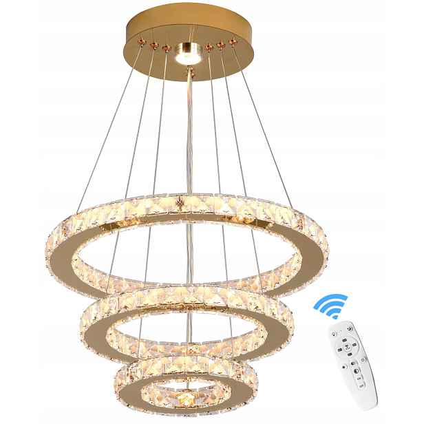 Stropní Led lampa Crystal Rings 3 zlatá, Dálkový Ovladač, regulace světla
