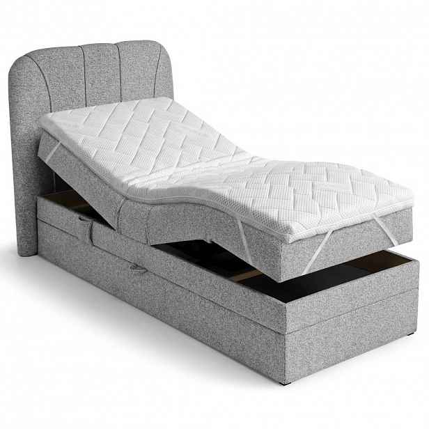 Beautysofa BOXSPRINGOVÁ POSTEL Romeo, jednolůžko s elektrickým polohováním matrace, 90x200 cm, šedá