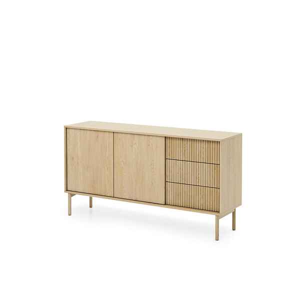 MASSENO KOMODA ROCCO, 153,5x39,5x79,8 cm se 3 zásuvkami a 2 dvířky, dekor dub
