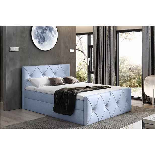 Kontinentální postel 200x220 CARMEN LUX - světle modrá + topper ZDARMA