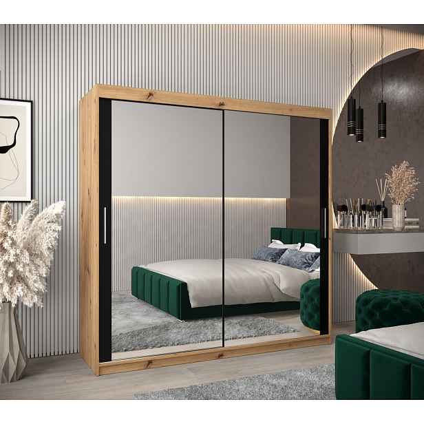 Skříň s posuvnými dveřmi v šířce 200 cm TIMEA 3 - dub artisan / černá
