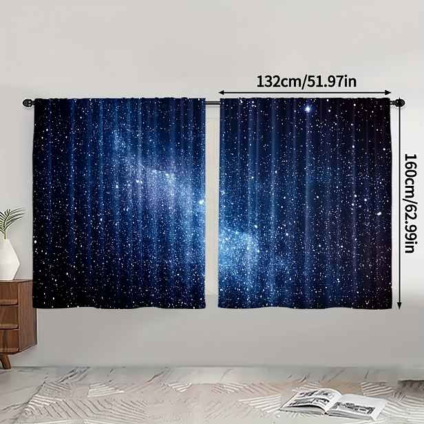 TEMU 2 kusy závěsů s galaxií, moderní umělecký motiv, 100% polyester, lze prát v pračce, závěs na tyč, ideální pro ložnici a další místnosti, 100-120