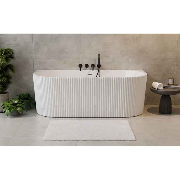 BESCO Volně stojící vana LEYA bílá, sifon se štěrbinovým přepadem — Barva - Bílá, Barva sifonu - Černá, Rozměr vany - 150 × 75 cm