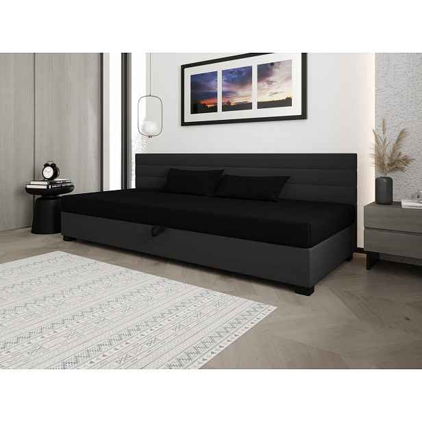 Čalouněná postel 90x195 KASANDRA BIZ 1 s úložným prostorem - černá / šedá
