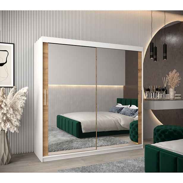 Skříň s posuvnými dveřmi v šířce 200 cm TIMEA 3 - bílá / dub artisan