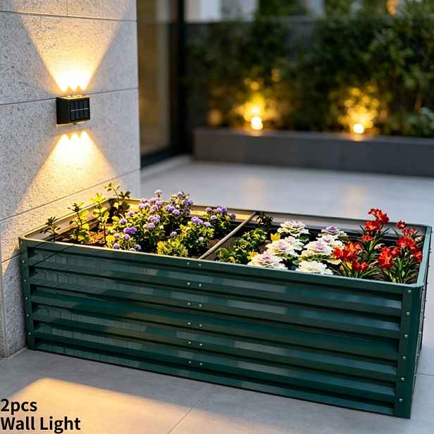 TEMU Solární venkovní nástěnné svítidlo s 6 LED, teplé bílé osvětlení, instalace typu Plug-and-Play, vhodné pro zahradní ploty, verandy, garáže, ,